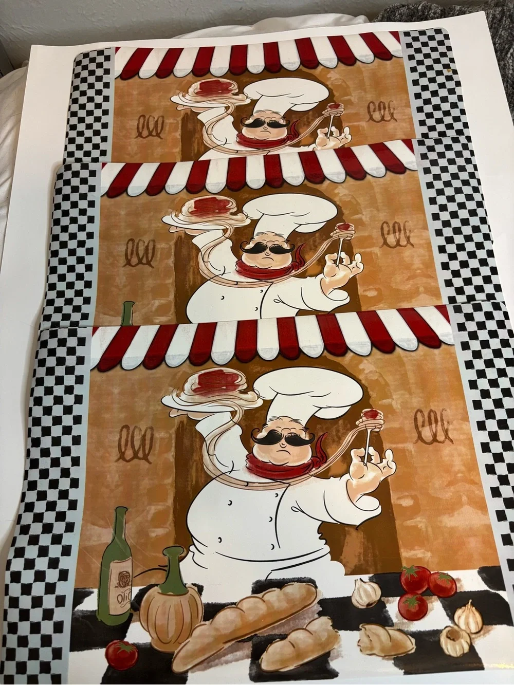 Vintage fat Chef Illustration Kitchen Placemat Set of 3 - Red, Black, White